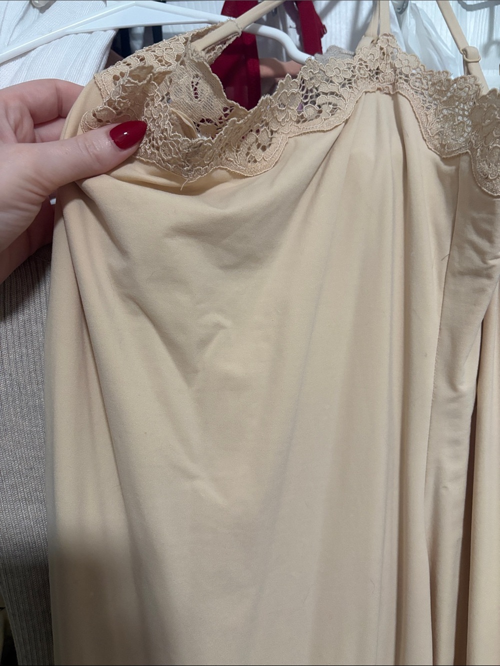 SKIMS Lace-Trim Maxi Slip Dress in Beige